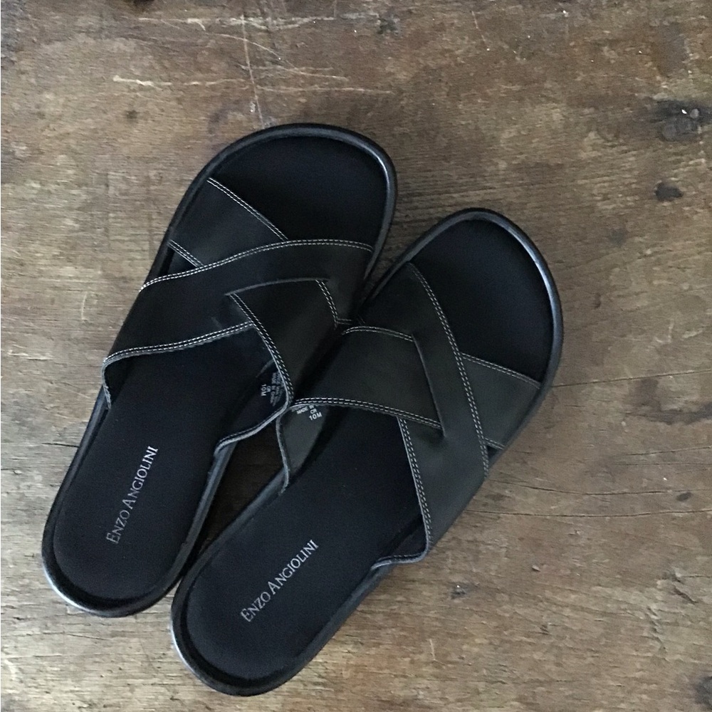 Enzo Angiolini Black Leather Slides